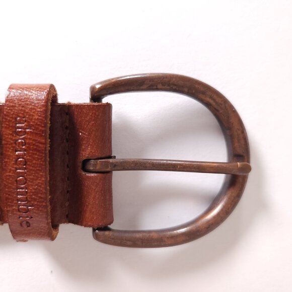 Abercrombie & Fitch Brown Leather Belt Womens S/M Sequins Beads Moose Logo Boho - Picture 7 of 16